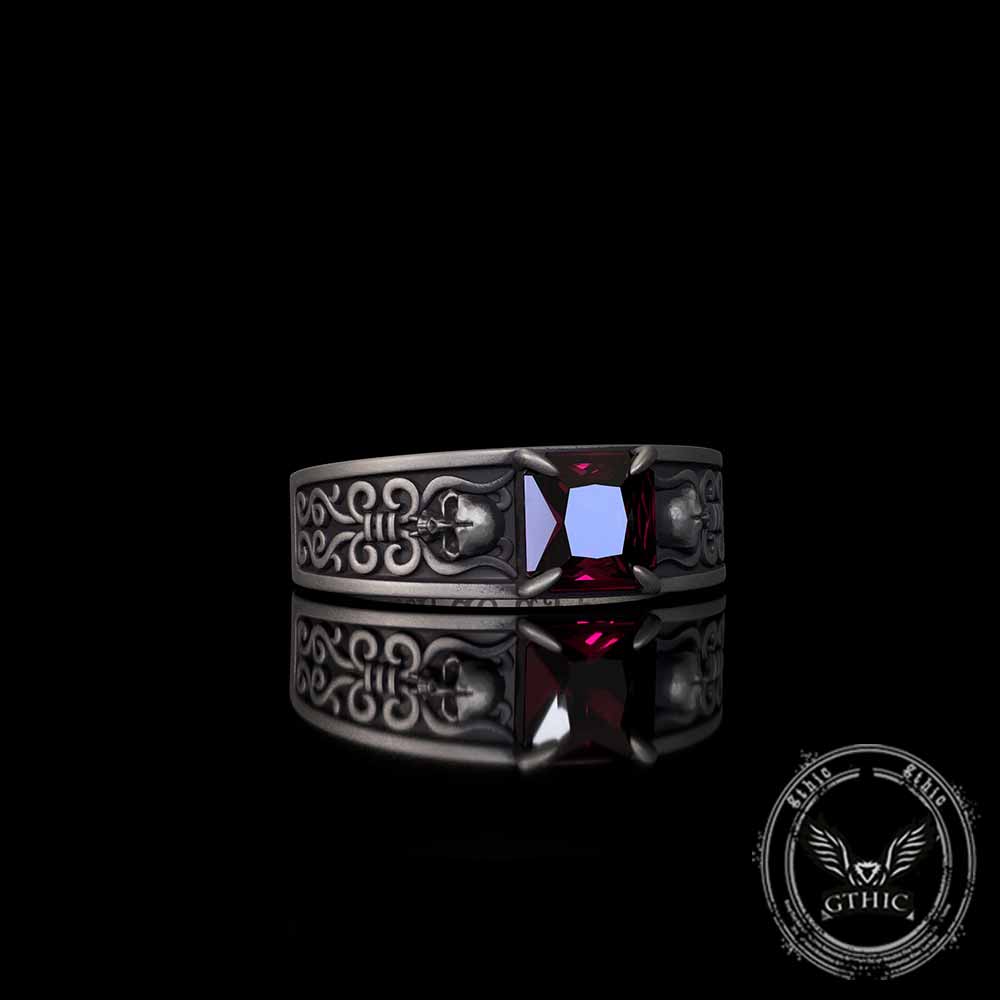 Till Death Do Us Part Skull Gem-Set Sterling Silver Ring