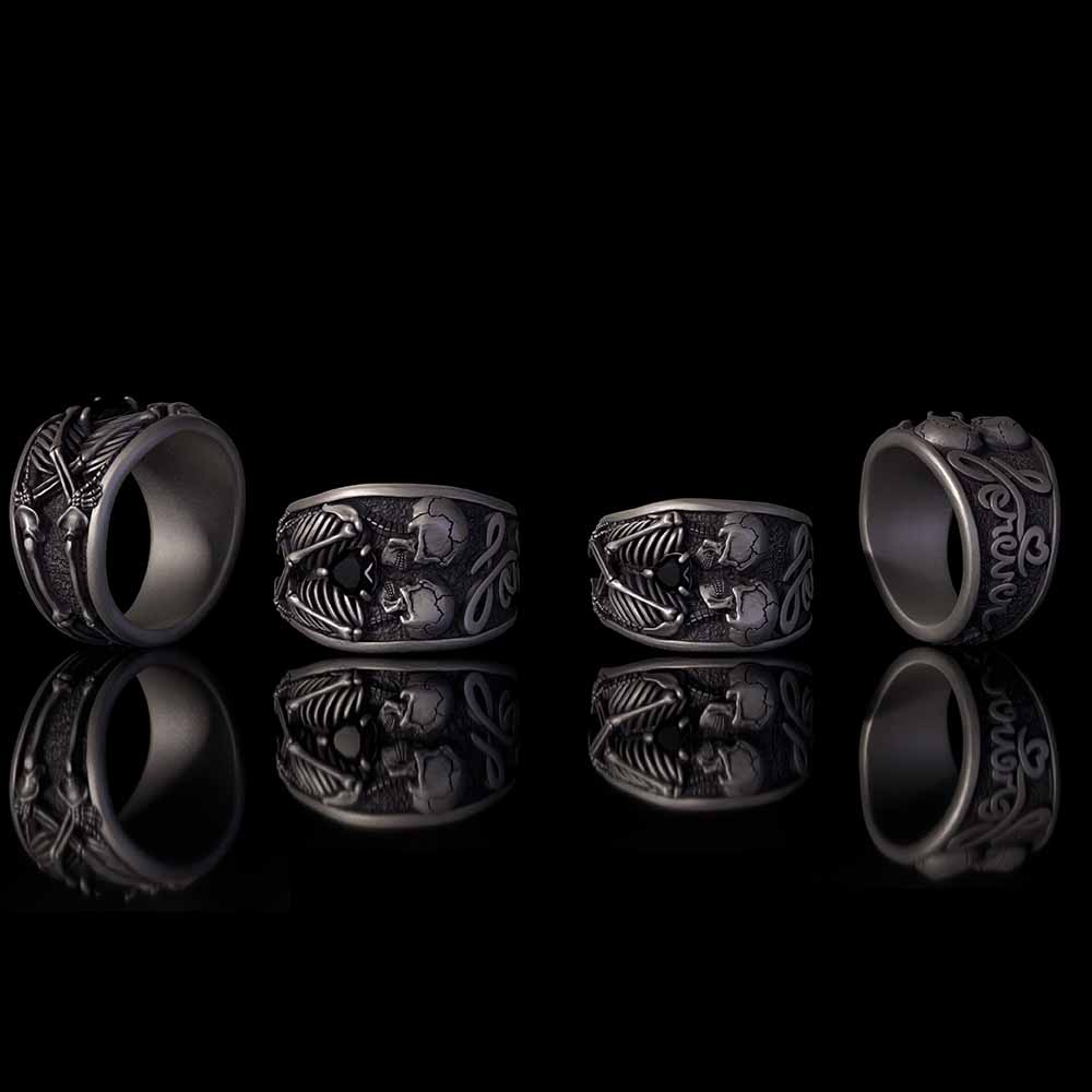 Till Death Do Us Part Skull Gem Sterling Silver Couple Ring | Gthic.com