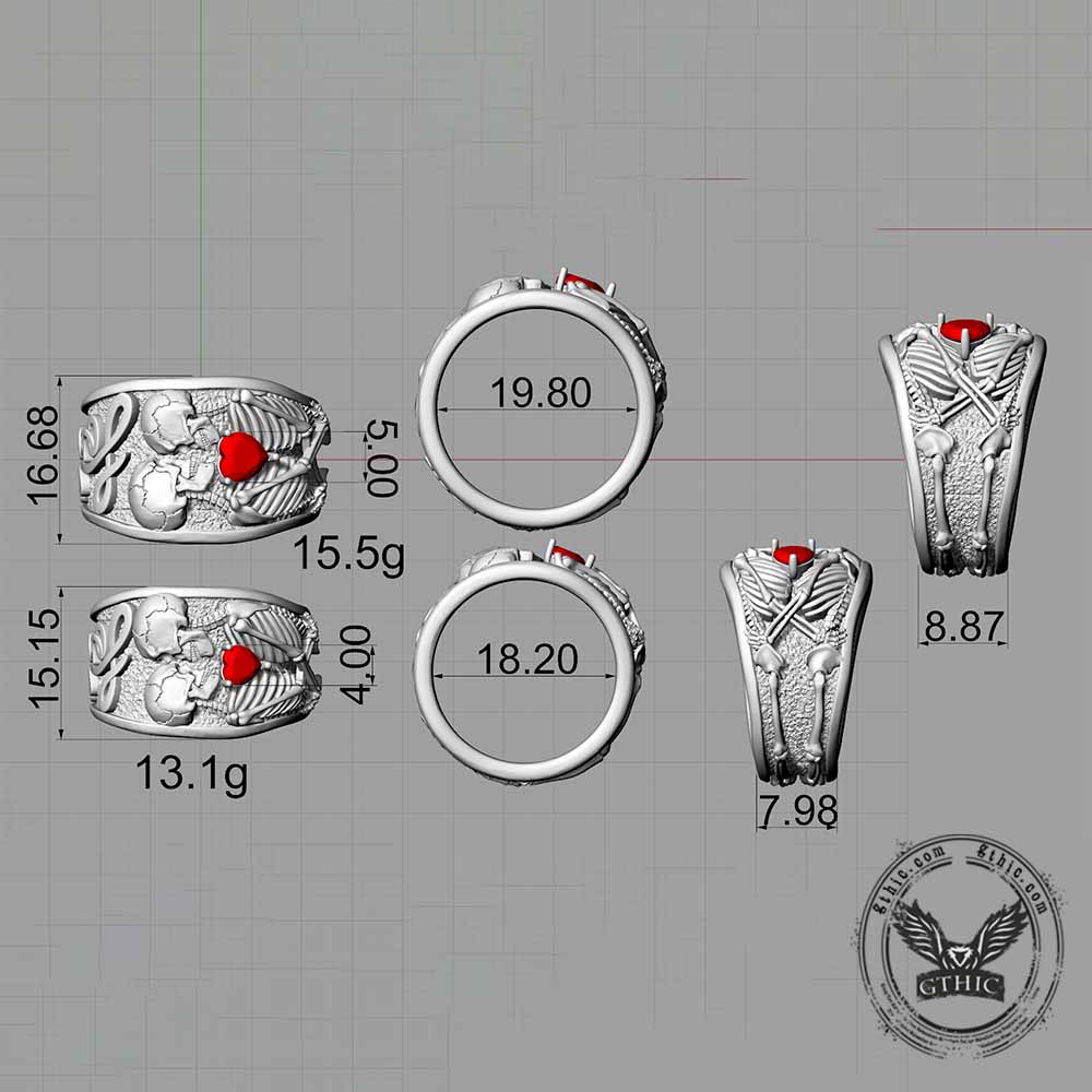 Till Death Do Us Part Skull Gem Sterling Silver Couple Ring