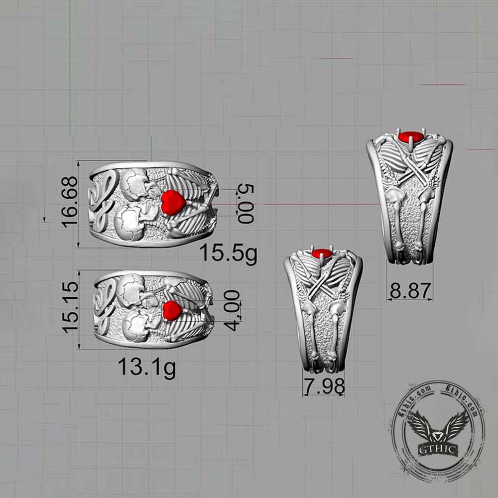 Till Death Do Us Part Skull Gem Sterling Silver Couple Ring