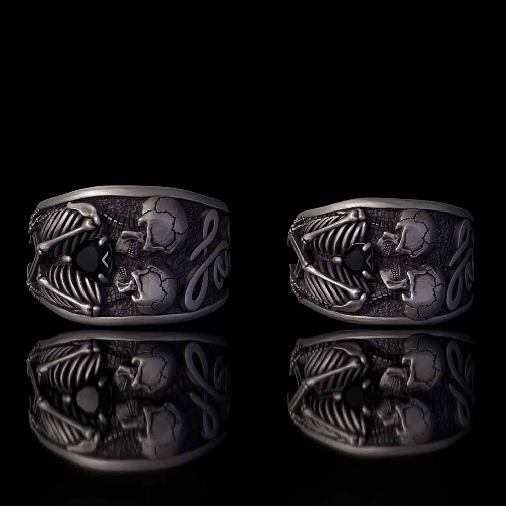 Till Death Do Us Part Skull Gem Sterling Silver Couple Ring | Gthic.com