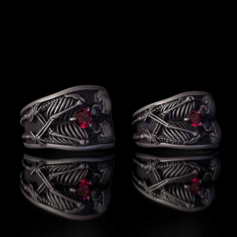 Till Death Do Us Part Skull Gem Sterling Silver Couple Ring | Gthic.com