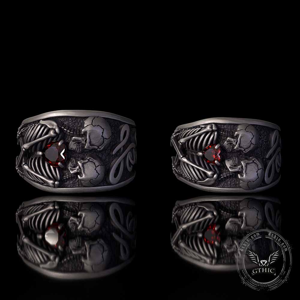 Till Death Do Us Part Skull Gem Sterling Silver Couple Ring