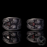 Till Death Do Us Part Skull Gem Sterling Silver Couple Ring