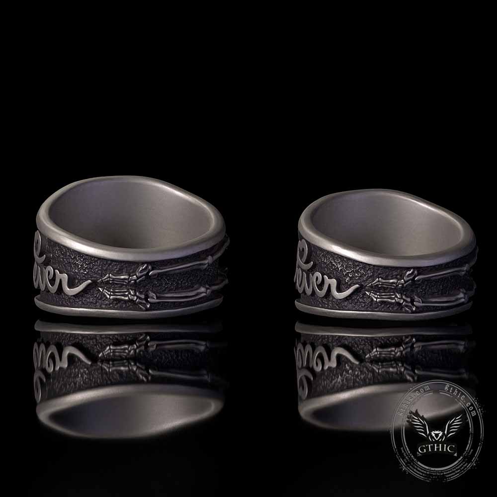 Till Death Do Us Part Skull Gem Sterling Silver Couple Ring