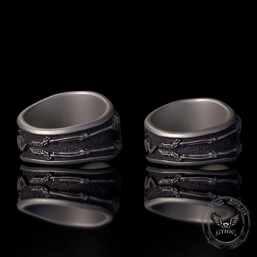 Till Death Do Us Part Skull Gem Sterling Silver Couple Ring