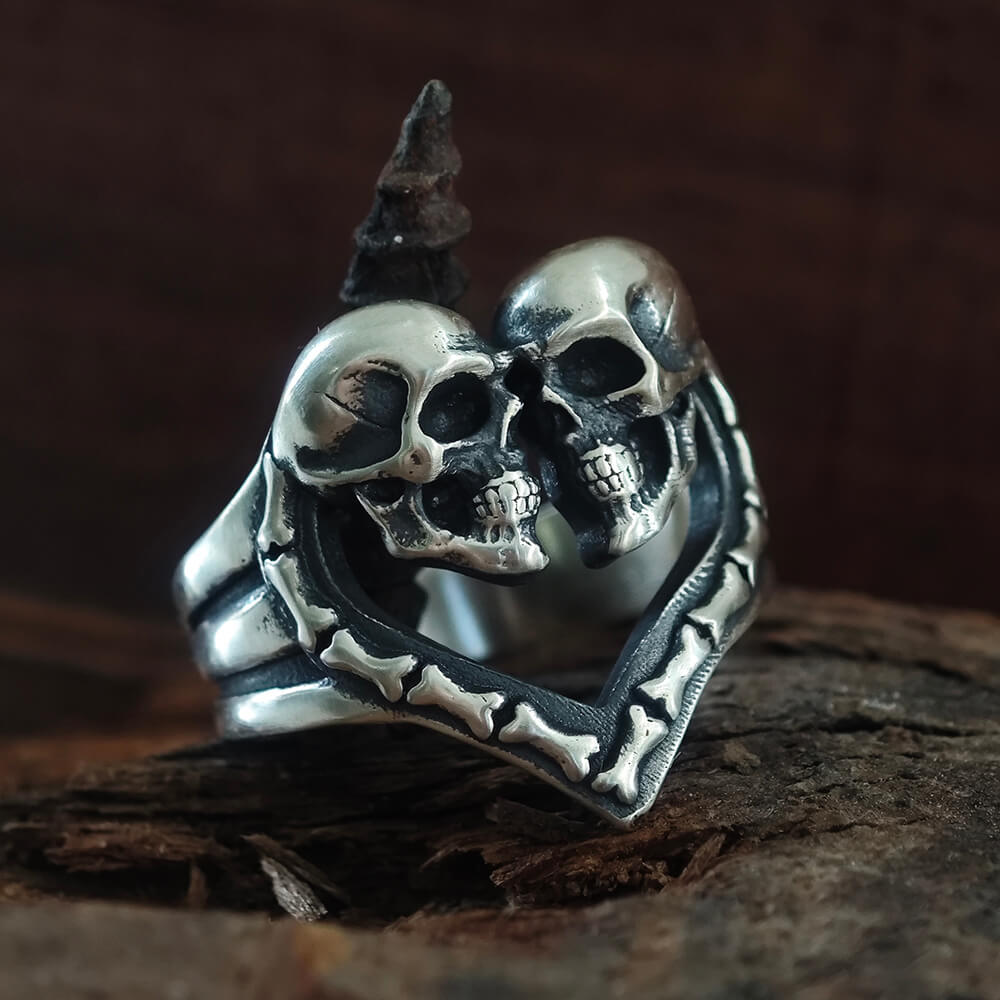 Till Death Do Us Part Skull Heart Sterling Silver Ring  | Gthic.com