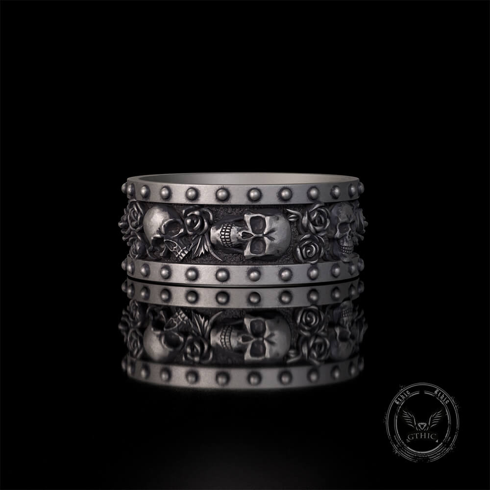 Till Death Do Us Part Skull Rose Sterling Silver Ring