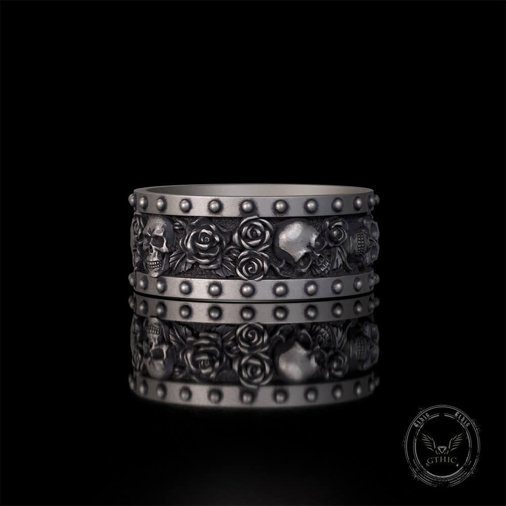 Till Death Do Us Part Skull Rose Sterling Silver Ring | Gthic.com