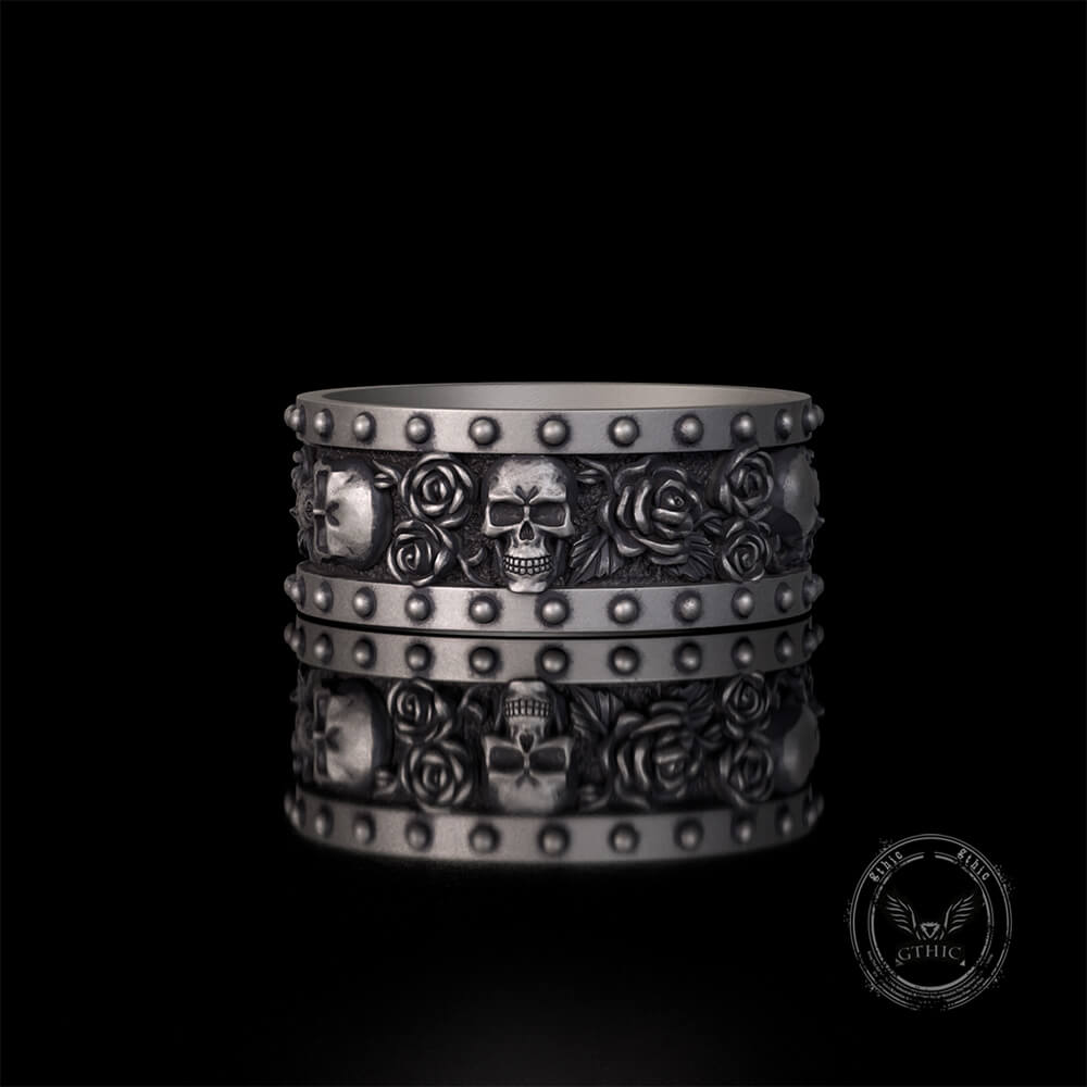 Till Death Do Us Part Skull Rose Sterling Silver Ring | Gthic.com