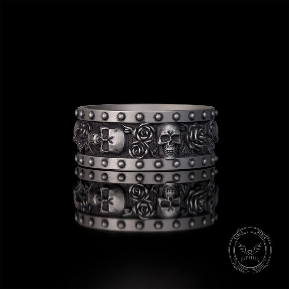 Till Death Do Us Part Skull Rose Sterling Silver Ring