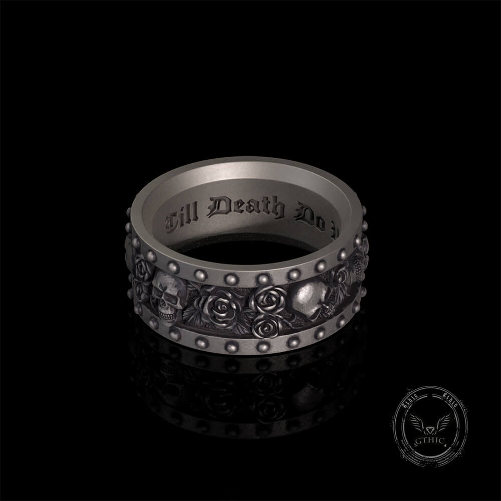 Till Death Do Us Part Skull Rose Sterling Silver Ring | Gthic.com