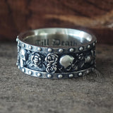 Till Death Do Us Part Skull Rose Sterling Silver Ring
