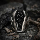 Till Death Skull Coffin Cross Stainless Steel Ring | Gthic.com