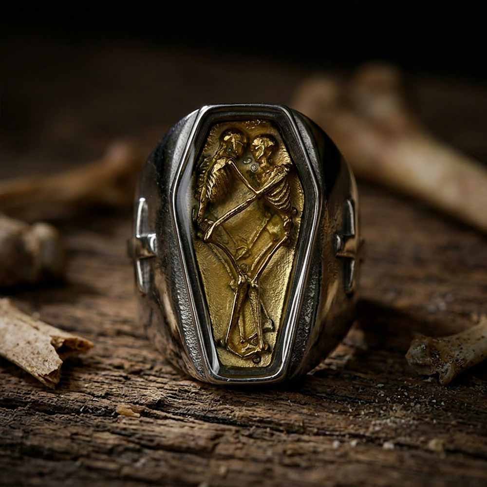 Till Death Skull Coffin Cross Stainless Steel Ring | Gthic.com
