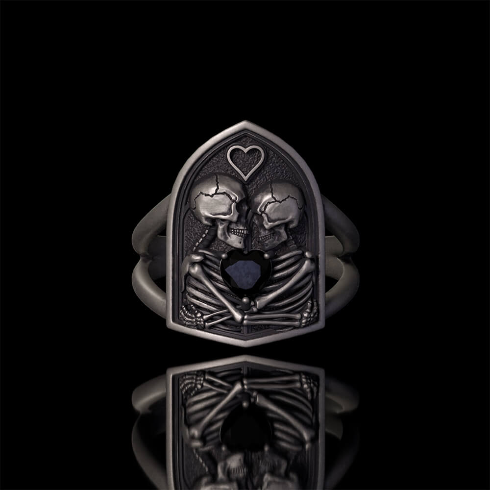 Till Death To Us Part Sterling Silver Heart Gem Couple Ring