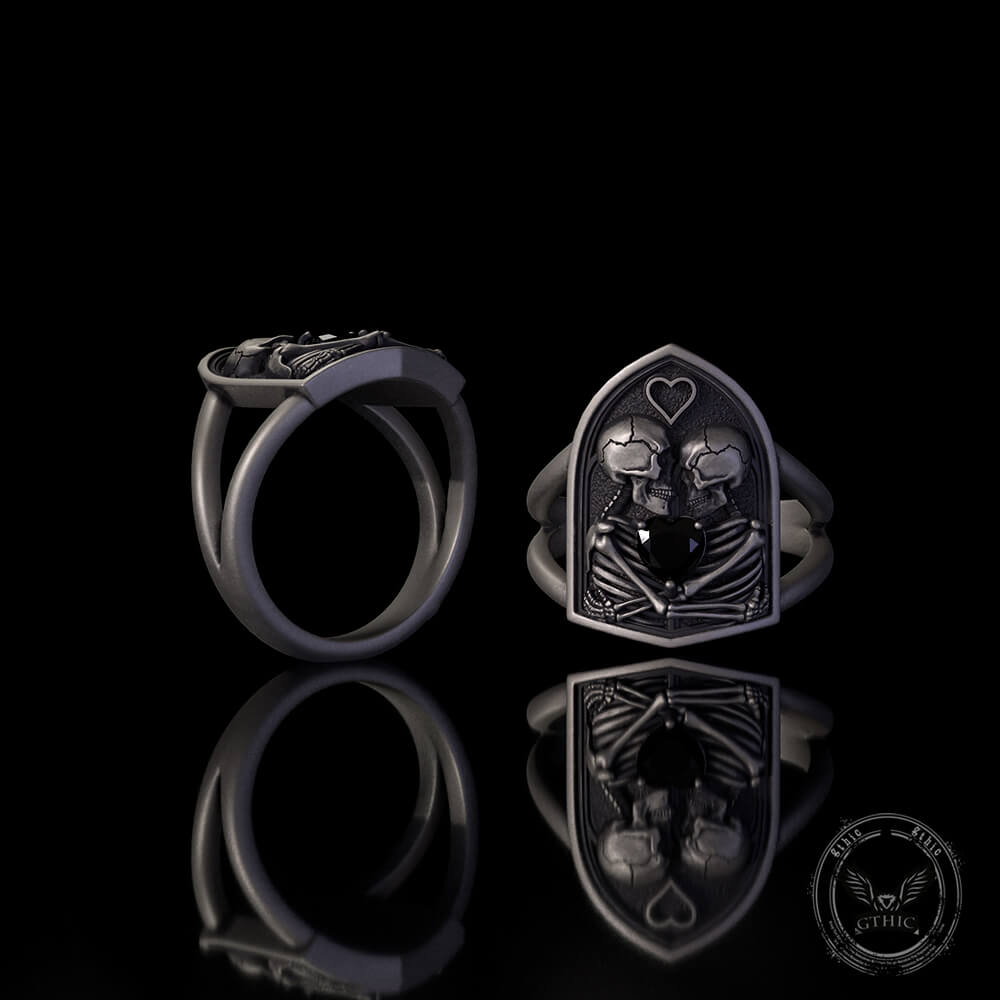 Till Death To Us Part Sterling Silver Heart Gem Couple Ring | Gthic.com