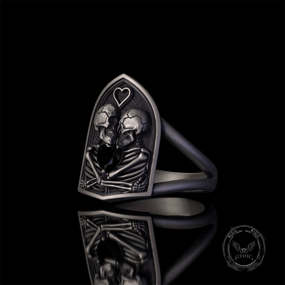 Till Death To Us Part Sterling Silver Heart Gem Couple Ring