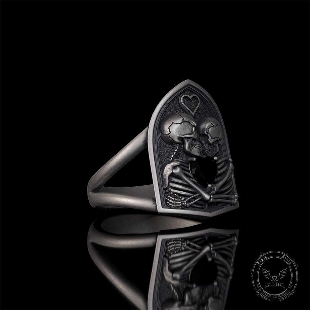 Till Death To Us Part Sterling Silver Heart Gem Couple Ring