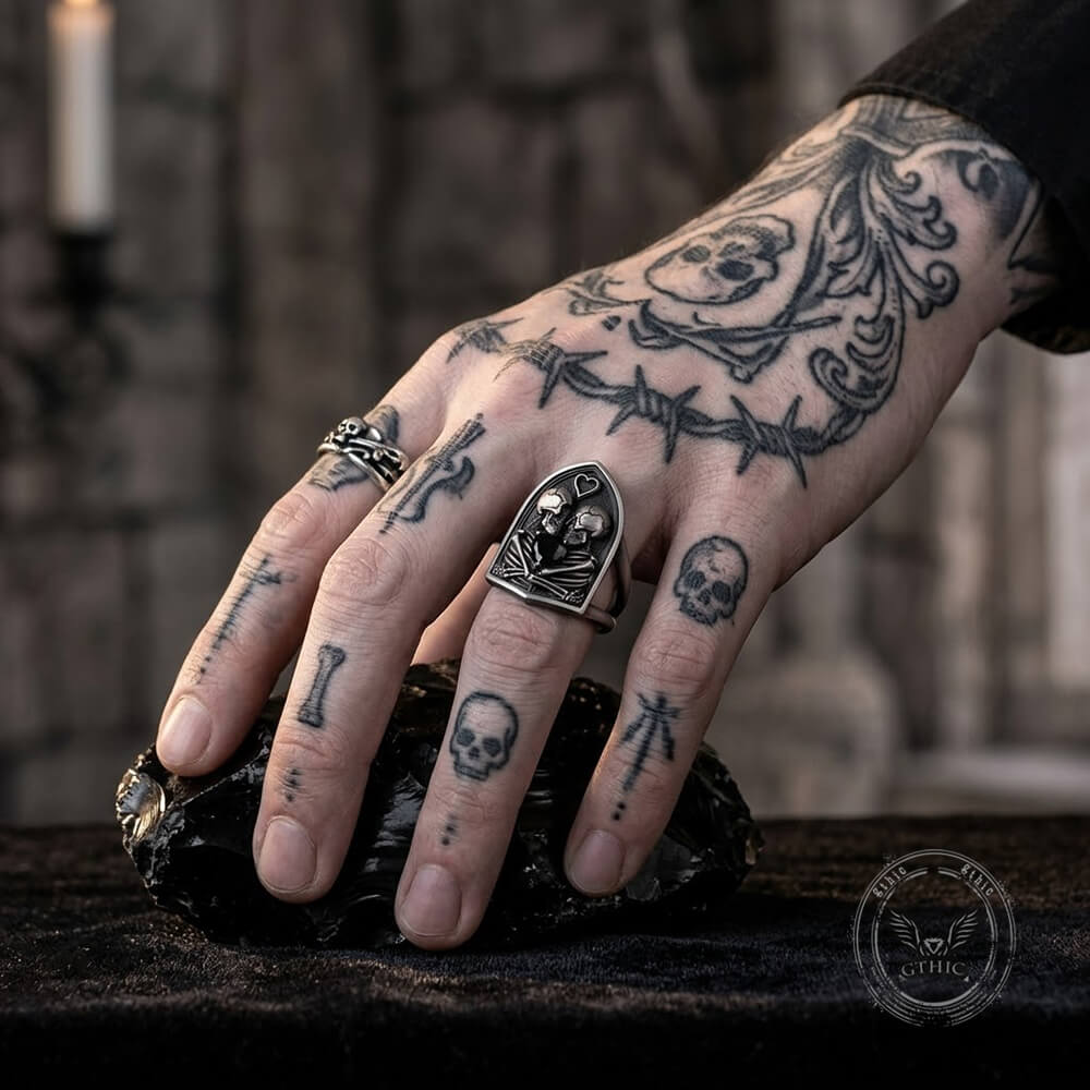 Till Death To Us Part Sterling Silver Heart Gem Couple Ring | Gthic.com