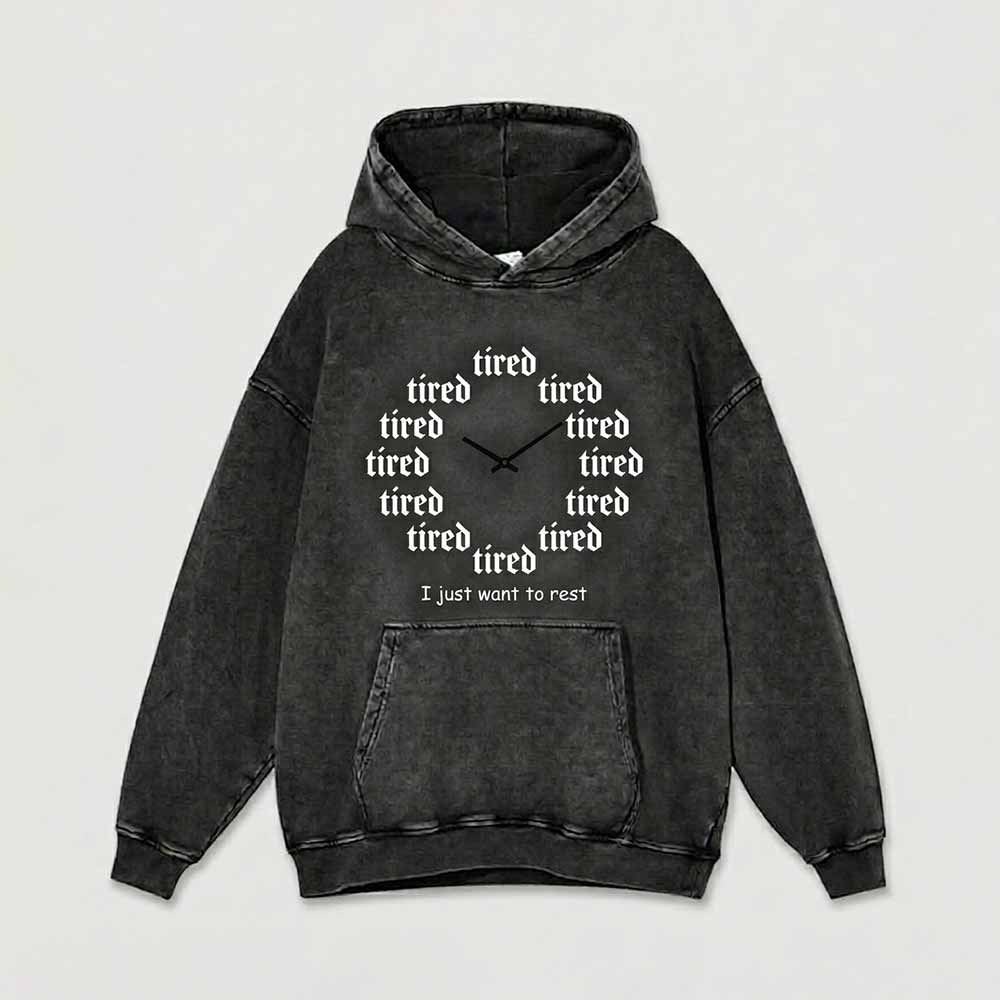 Tired Clock Vintage Washed Cotton Hoodie | Gthic.com