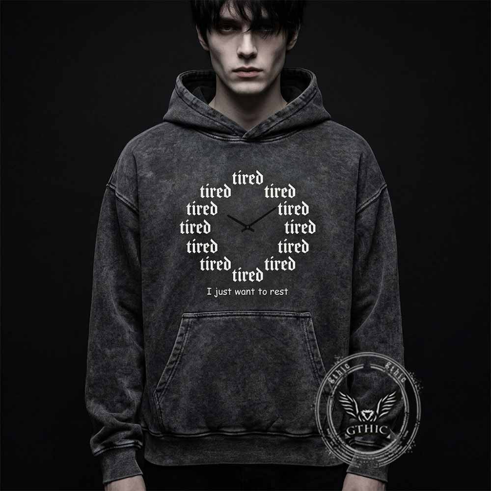Tired Clock Vintage Washed Cotton Hoodie | Gthic.com