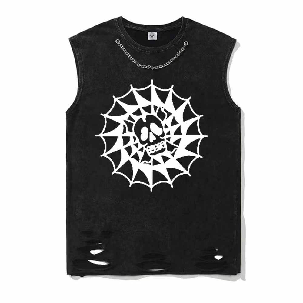 Trapped Skull Spider Web T-shirt Vest Top | Gthic.com