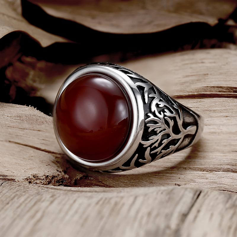 Tree of Life Pattern Gemstone Stainless Steel Ring | Gthic.com