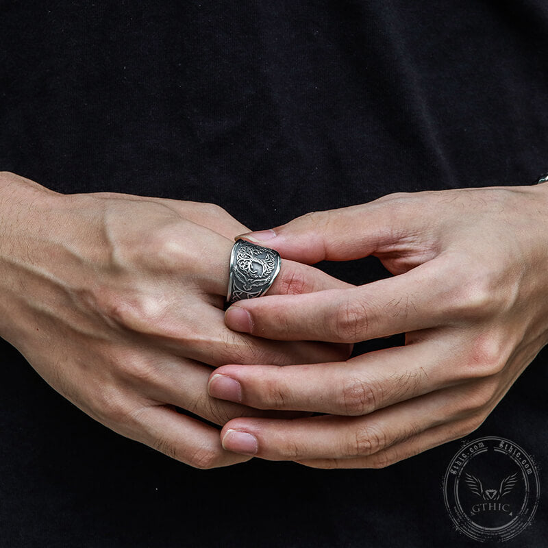 Tree of Life Raven Sterling Silver Viking Ring | Gthic.com