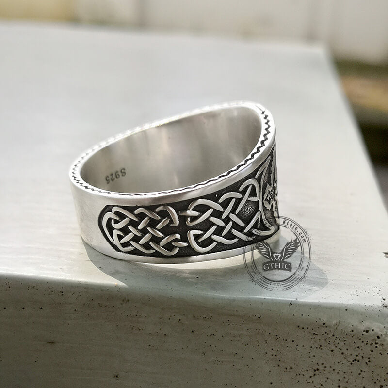 Bague viking arbre de vie corbeau en argent sterling