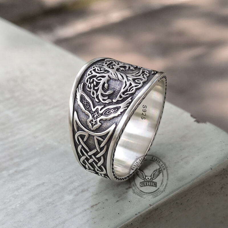 Tree of Life Raven Sterling Silver Viking Ring | Gthic.com