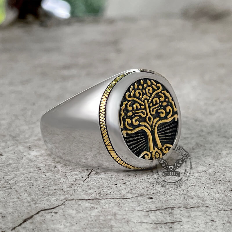 Tree of Life Signet Sterling Silver Viking Ring | Gthic.com