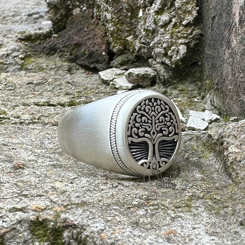 Tree of Life Signet Sterling Silver Viking Ring | Gthic.com