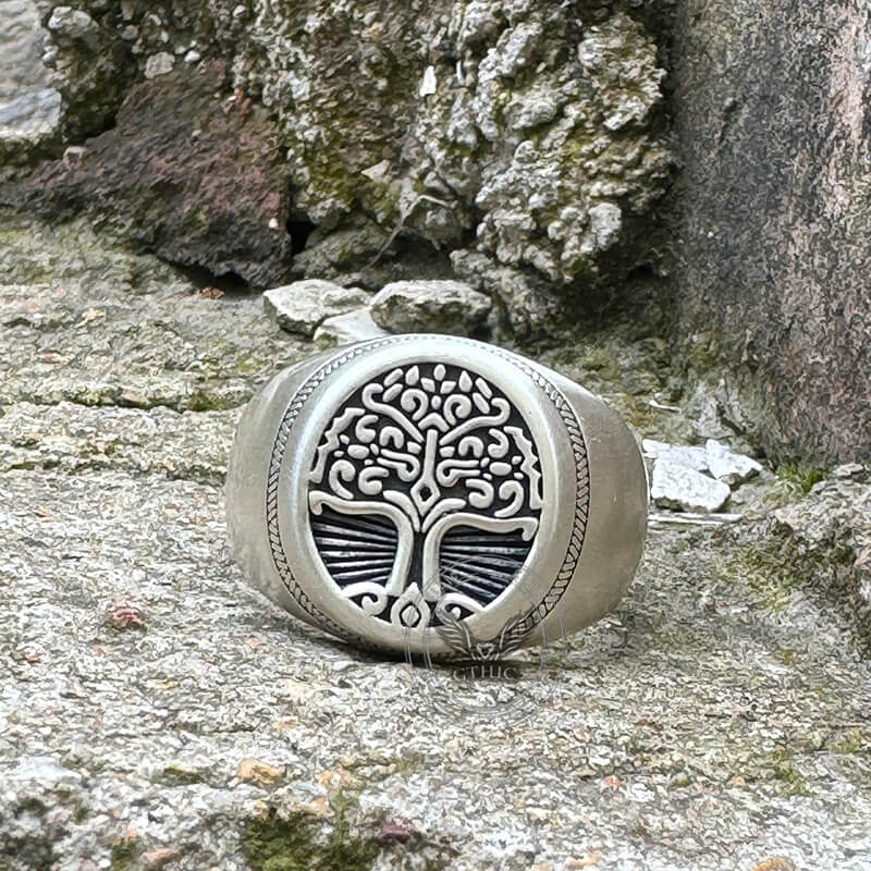Tree of Life Signet Sterling Silver Viking Ring | Gthic.com