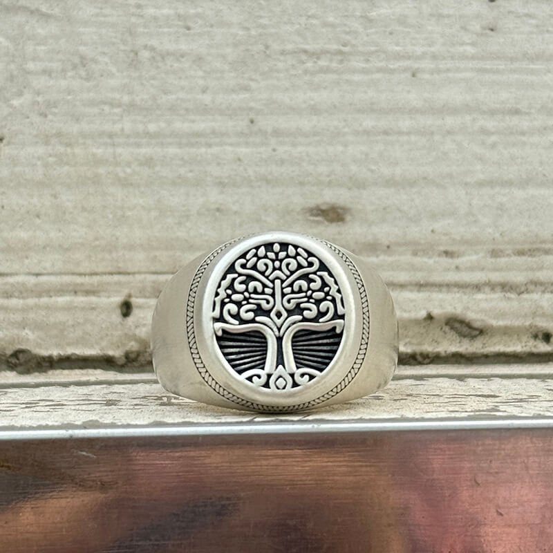 Tree of Life Signet Sterling Silver Viking Ring | Gthic.com