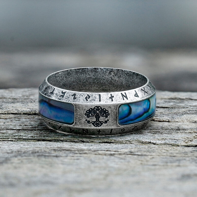 Anillo vikingo con concha de acero inoxidable del árbol de la vida