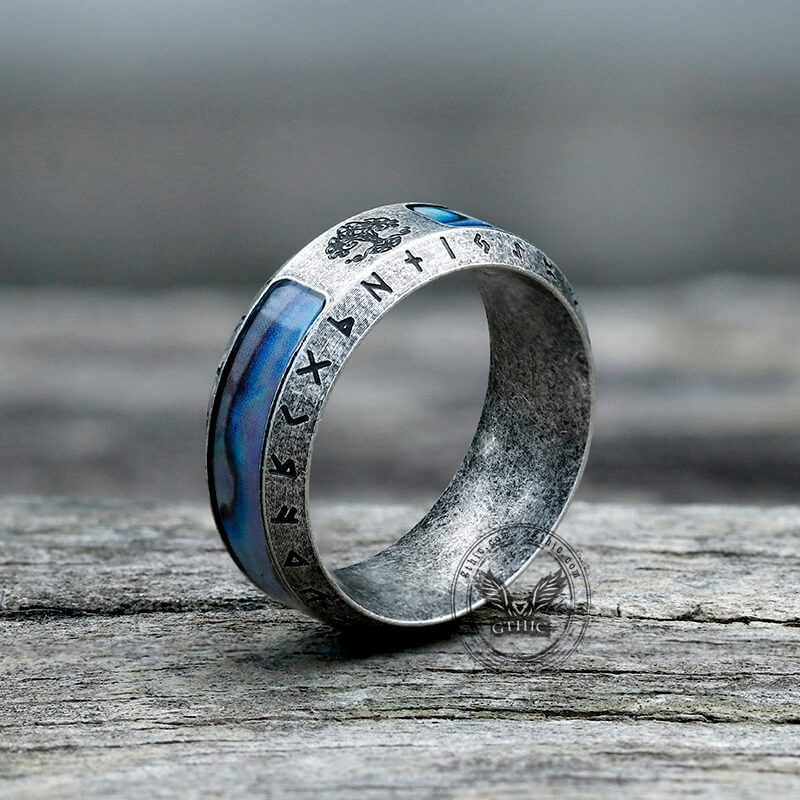 Anillo vikingo con concha de acero inoxidable del árbol de la vida