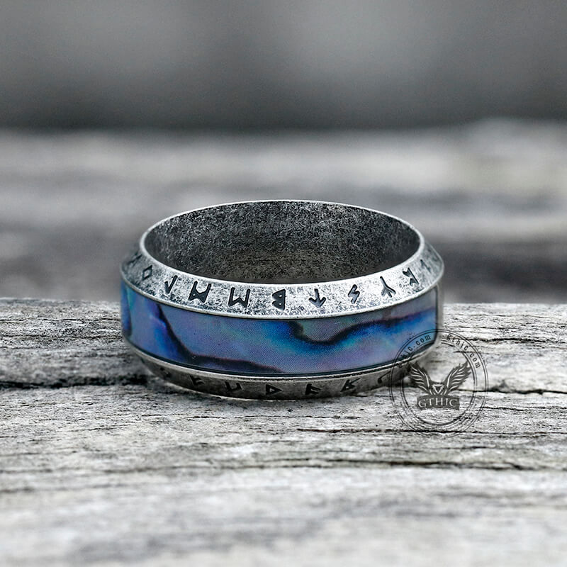 Anillo vikingo con concha de acero inoxidable del árbol de la vida