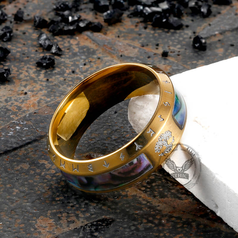 Anillo vikingo con concha de acero inoxidable del árbol de la vida