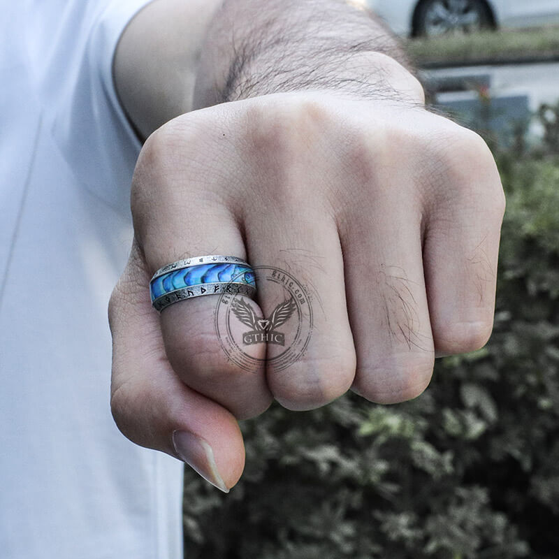 Anillo vikingo con concha de acero inoxidable del árbol de la vida