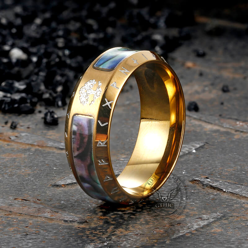 Anillo vikingo con concha de acero inoxidable del árbol de la vida