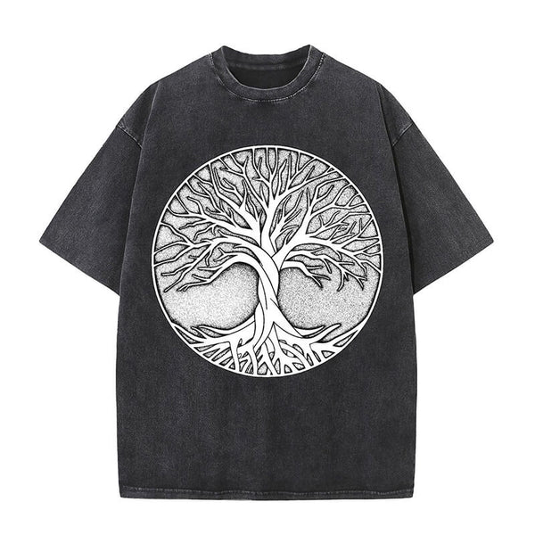 Tree Of Life Totem Viking Washed T-shirt | Gthic.com