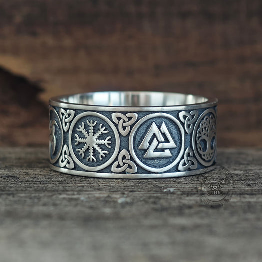 Tree of Life Valknut Viking Sterling Silver Triskele Ring