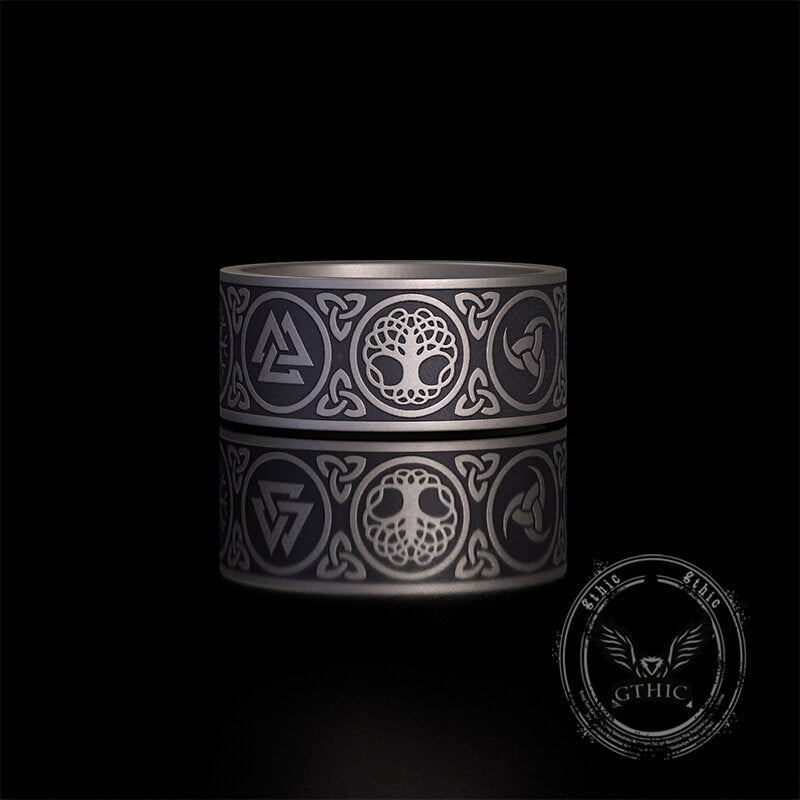 Tree of Life Valknut Viking Sterling Silver Triskele Ring