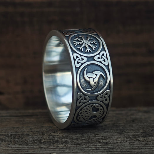 Tree of Life Valknut Viking Sterling Silver Triskele Ring