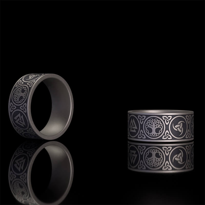 Tree of Life Valknut Viking Sterling Silver Triskele Ring 02 | Gthic.com