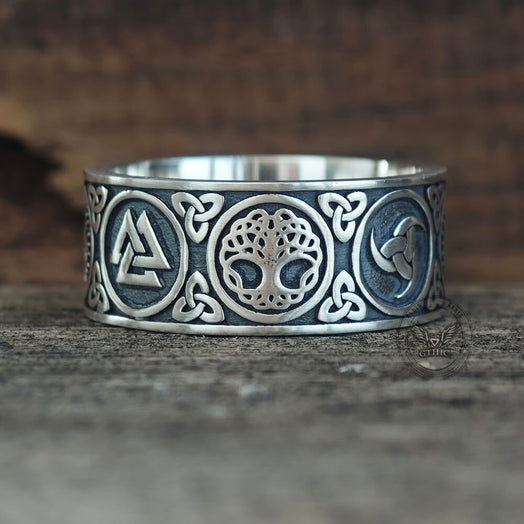 Tree of Life Valknut Viking Sterling Silver Triskele Ring