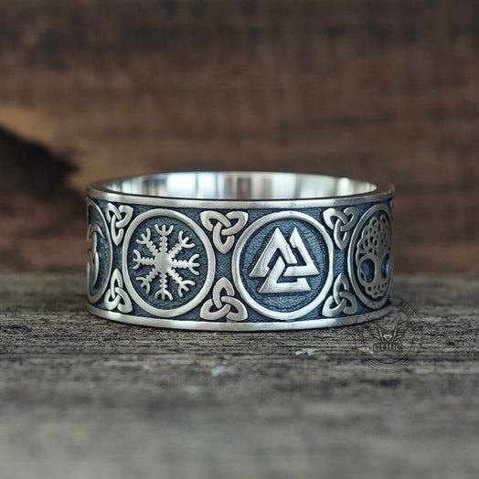 Tree of Life Valknut Viking Sterling Silver Triskele Ring