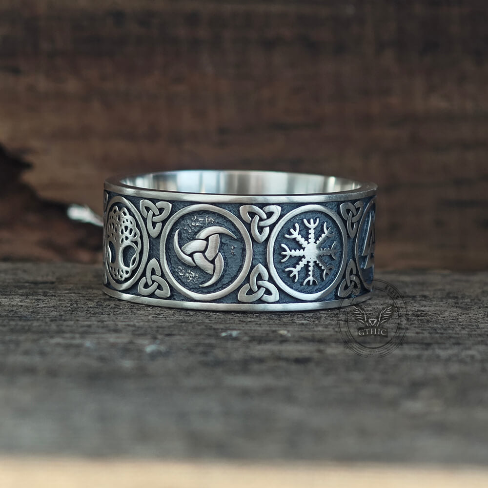 Tree of Life Valknut Viking Sterling Silver Triskele Ring