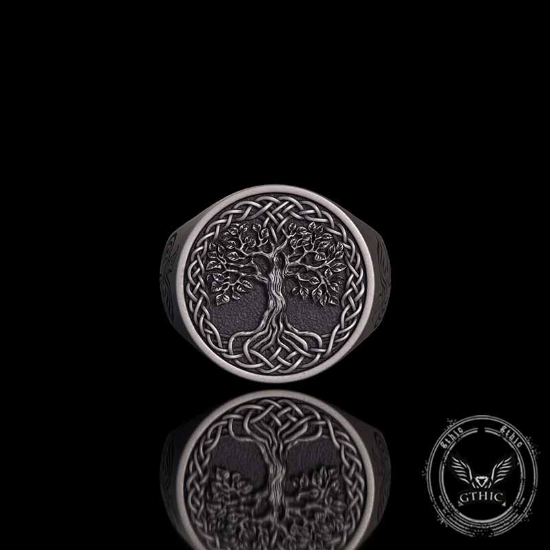 Tree of Life Viking Raven Sterling Silver Ring 03 | Gthic.com